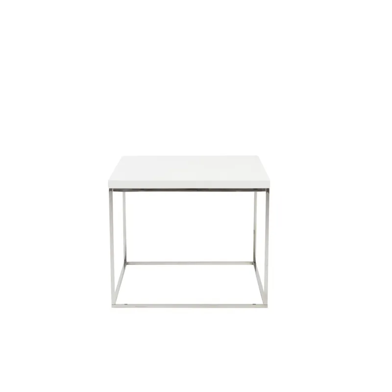 Modern White Gloss and Chrome Cube Side Table By Homeroots Free Shipping