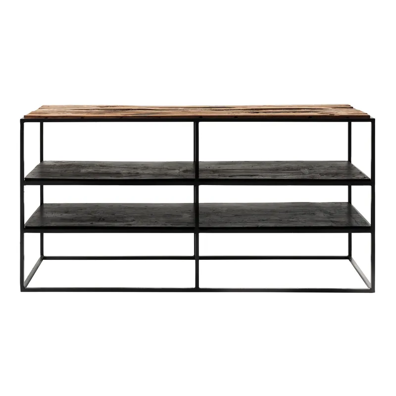 Fan Favorite 44" Modern Rustic Wood and Black Metal Open TV Stand By Homeroots