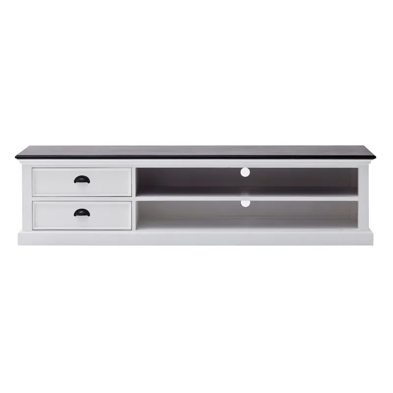 High Quality 71" Classic White and Black Entertainment Unit with Two Drawers By Hom