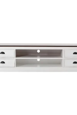 71" Distressed White and Brown Wood Entertainment Unit with Four Drawe Professional Grade