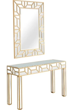 Mega Sale Gold Geometric Mirror and Console Table By Homeroots