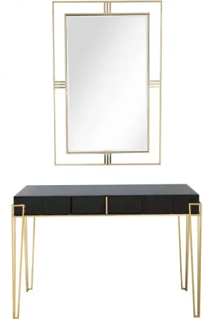 Weekend Sale Modern Black and Gold Console Table and Mirror Set By Homeroots