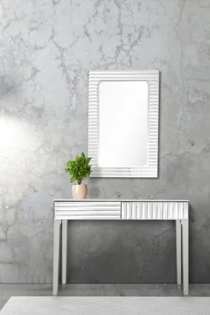 Silver Striped Mirror and Console Table By Homeroots Limited Edition