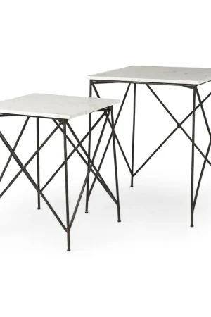 Brand New Antiqued Angular Metal and Marble End Table By Homeroots