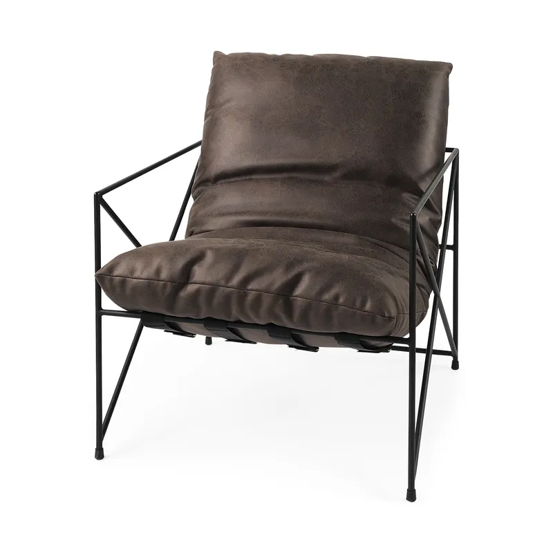 Certified Dark Brown Faux Leather Contemporary Metal Chair By Homeroots