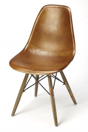 Big Sale Medium Brown Leather Dining Chair By Homeroots