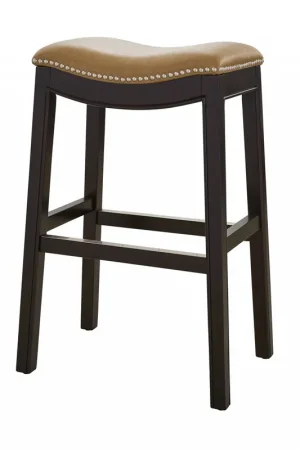 30" Espresso and Carmel Saddle Style Counter Height Bar Stool By Homer Grab Now