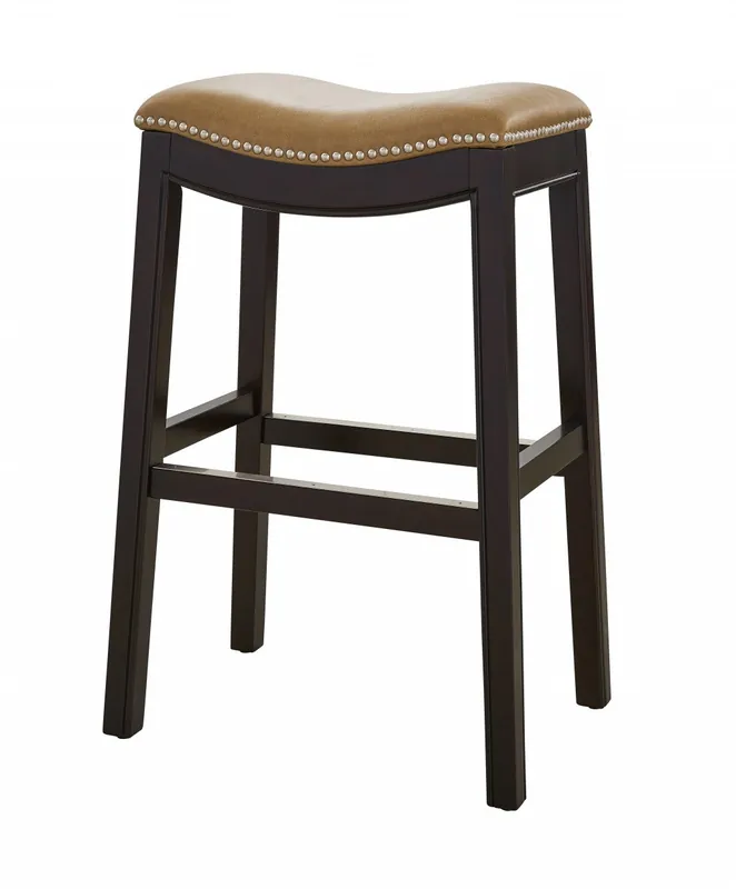 30" Espresso and Carmel Saddle Style Counter Height Bar Stool By Homer Grab Now