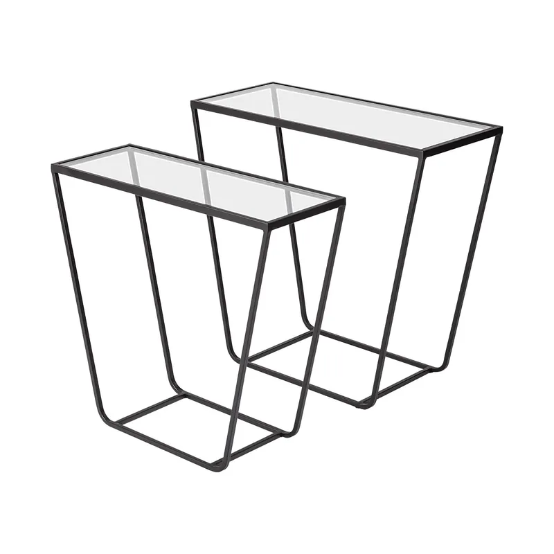 Direct From Factory Set of 2 Rectangular Glass Top Accent Table with Black Iron Frame By H