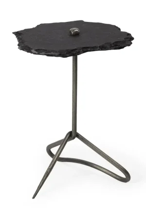 Black Slate-Top Accent Table with Triangular Iron Base By Homeroots While Supplies Last