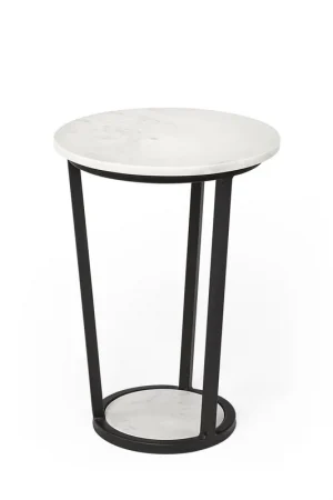 15' Round White Marble Top Accent Table with Black Metal Frame By Home New Arrival