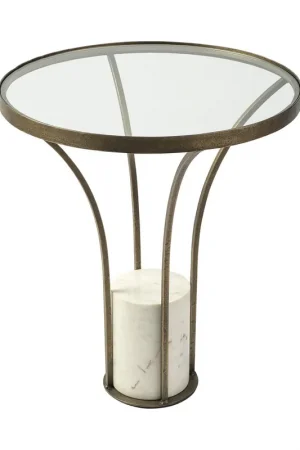 21' Round Glass Top End Table with Metal and Marble Pedestal By Homero Fast Shipping