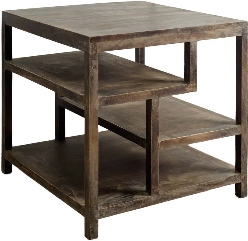 Medium Brown Wooden Square Top End Table with Multi-Shelf By Homeroots Buy Direct