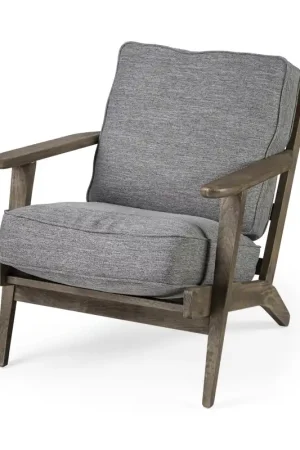 Best Price Grey Fabric Wrapped Medium Brown Accent Chair with Wooden Frame By Hom