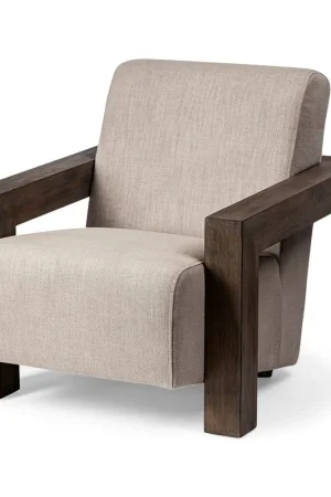 Beige Fabric Accent Chair with Upholstered Natural Wood Frame By Homer Best Price