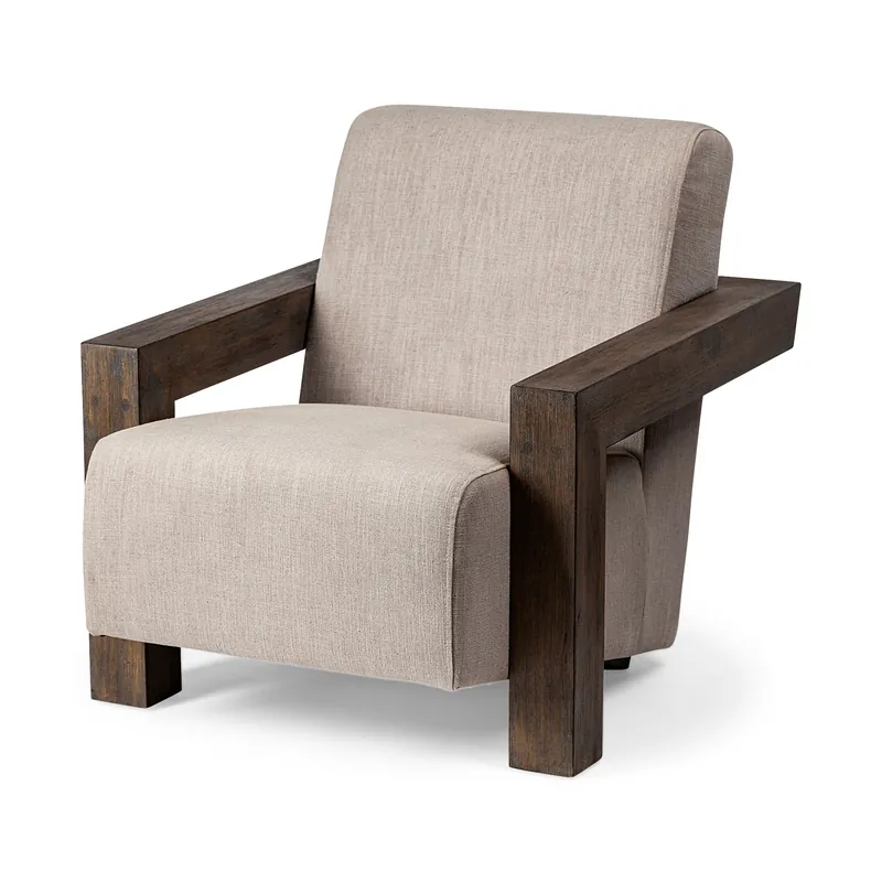 Beige Fabric Accent Chair with Upholstered Natural Wood Frame By Homer Best Price
