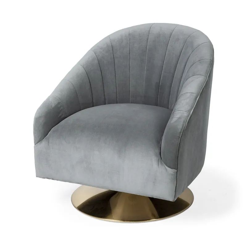 Gray Velet Covered Seat Accent Chair with Gold Swivel Base By Homeroot Hot Deal