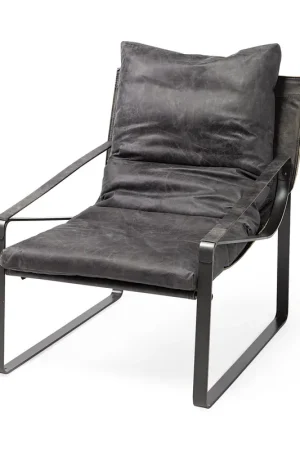 Black Leather Body Accent Chair with Metal Frame By Homeroots No Minimum Order