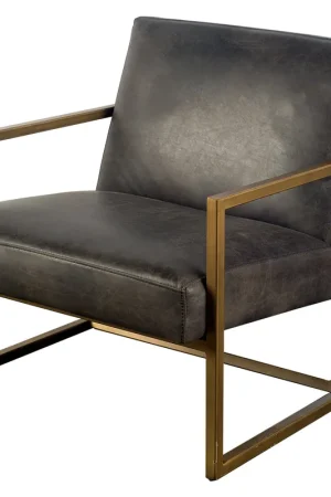 Black Leather Seat Accent Chair with Gold Metal Frame By Homeroots Cheap