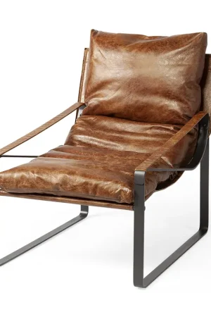 Brown Leather Unibody Seat Accent Chair with Black Metal Frame By Home Don’t Miss Out