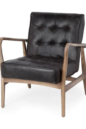 Black Leather Accent Chair with Wrapped Ash Wood Frame By Homeroots New Release
