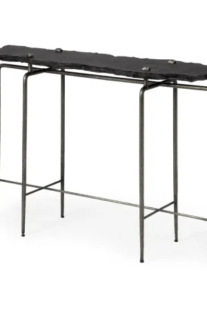 Best Price Black Slate Console Table With Iron Base By Homeroots