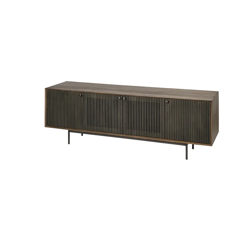 Bulk Order Medium Brown Mango Wood Finish TV Stand Media Console With 4 Doors By