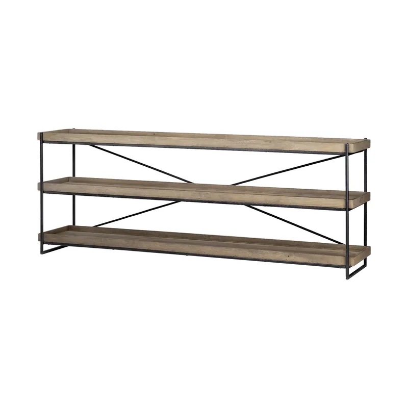 Light Brown Mango Wood Finish Console Table With Matte Black Iron Fram Limited Offer