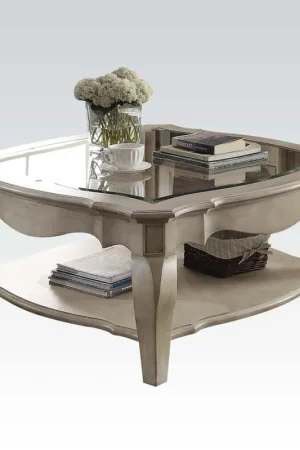 Antique Taupe Clear Glass Coffee Table By Homeroots Direct From Manufacturer