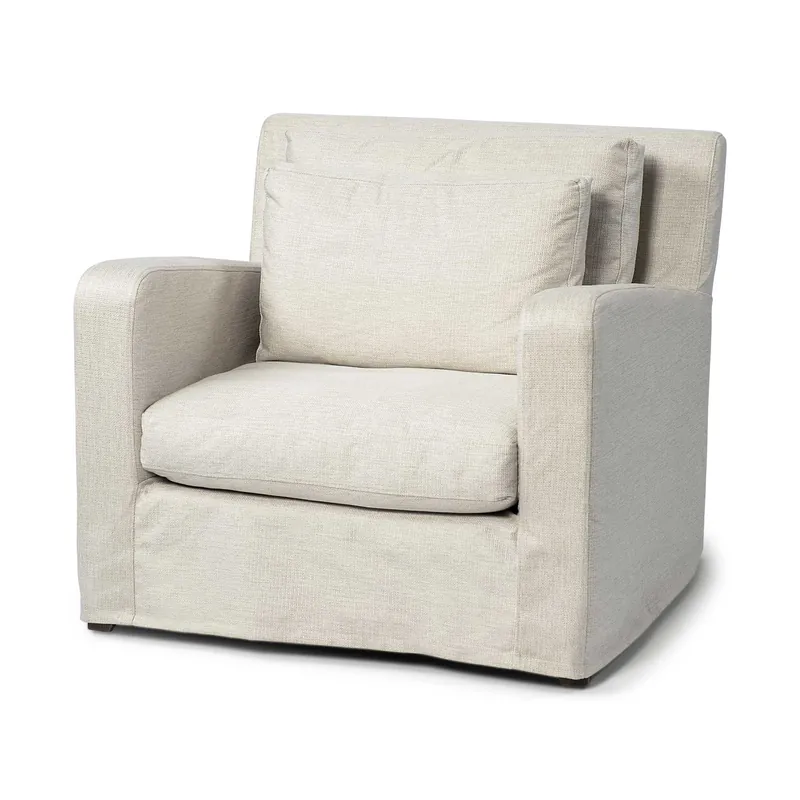 Cream Slipcover Upholstered Fabric Seating Wide Accent chair with Wood Seasonal Sale
