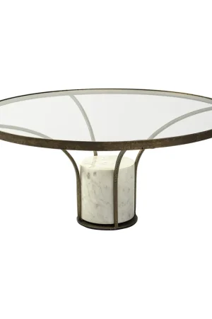 Best Choice 36' Round Glass Top Metal and Marble Pedestal Coffee Table By Homeroot