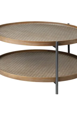 Best Seller 33' Round Black Wood and Metal Frame Two Tier Coffee Table By Homeroot