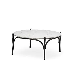 36' Round White Marble Top Black and Metal Base Coffee Table By Homero Same Day Shipping
