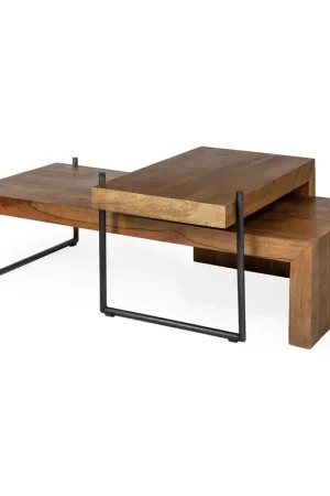 Budget S2 Solid Wood Black Metal Nesting Coffee Tables By Homeroots