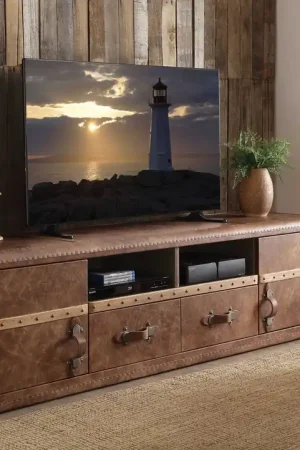 Best Seller Retro Brown Leather Tv Stand By Homeroots