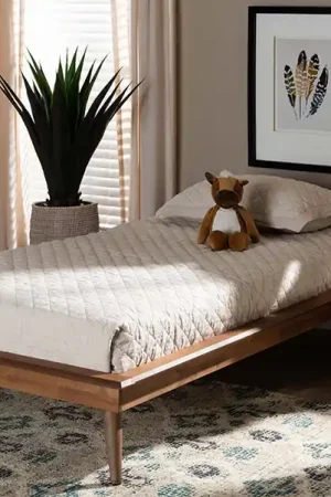 Free Shipping Baxton Studio Karine Mid-Century Modern Walnut Brown Finished Wood Twin Size Platform Bed Frame - Ash Walnut