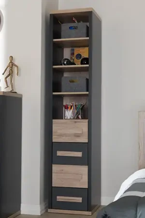 Best Seller Baxton Studio Pandora Modern and Contemporary Dark Grey and Light Brown Two-Tone 4-Drawer Storage Cabinet - Dark Grey , "Oak" Light Brown