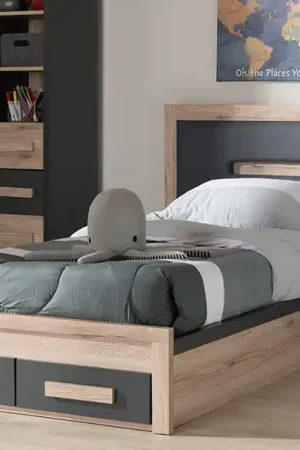 Top Pick Baxton Studio Pandora Modern and Contemporary Dark Grey and Light Brown Two-Tone 2-Drawer Twin Size Storage Platform Bed - Dark Grey , "Oak" Light Brown