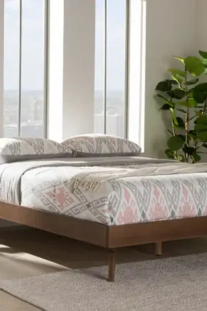 Baxton Studio Jacob Mid-Century Modern Walnut Brown Finished Solid Wood Queen Size Bed Frame - "Walnut" Brown Brand New