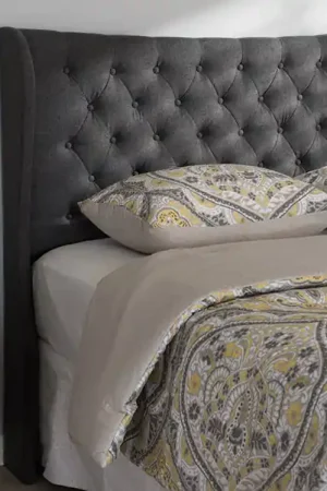 Baxton Studio Cadence Modern and Contemporary Dark Grey Fabric Button-Tufted Full Size Winged Headboard - Dark Grey New Release