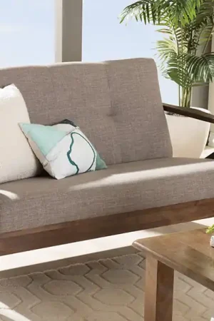 Baxton Studio Bianca Mid-Century Modern Walnut Wood Light Grey Fabric Tufted 2-Seater Loveseat - Light Grey , "Walnut" Brown Order Now