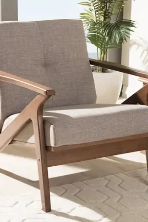 Baxton Studio Bianca Mid-Century Modern Walnut Wood Light Grey Fabric Tufted Lounge Chair - Light Grey , "Walnut" Brown Cheap