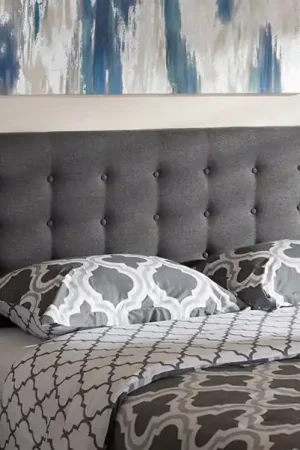 Baxton Studio Ginaro Modern And Contemporary Dark Grey Fabric Button-Tufted Nail head King Size Winged Headboard - Dark Grey New Arrival