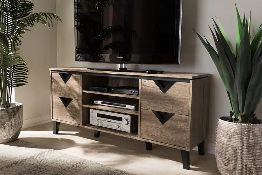 Baxton Studio Beacon Modern and Contemporary Light Brown Wood 55-Inch TV Stand - Light Brown Bargain