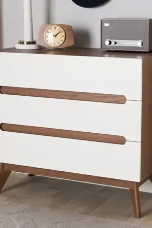 Baxton Studio Calypso Mid-Century Modern White and Walnut Wood 3-Drawer Storage Chest - White , "Walnut" Brown New Arrival