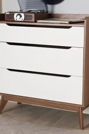 Baxton Studio Brighton Mid-Century Modern White and Walnut Wood 3-Drawer Storage Chest - White , "Walnut" Brown Super Sale