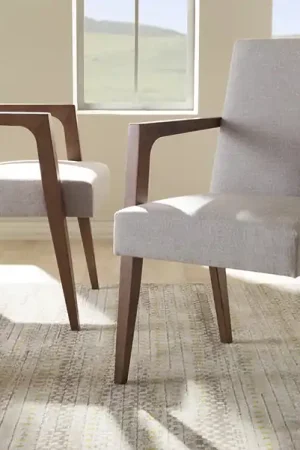 Baxton Studio Andrea Mid-Century Modern Greyish Beige Upholstered Wooden Armchair (Set of 2) - Greyish Beige , "Walnut" Brown Reduced Price