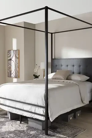 Baxton Studio Eleanor Vintage Industrial Black Finished Metal Canopy Queen Bed - Black In Demand