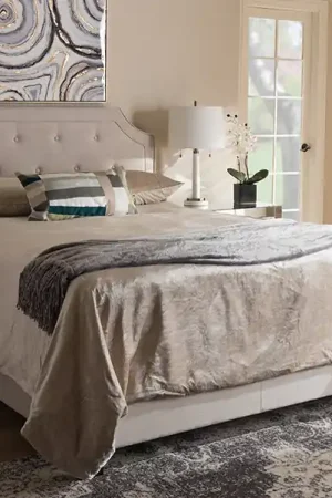 Baxton Studio Willis Modern and Contemporary Light Beige Fabric Upholstered Queen Size Bed - Light Beige Free Shipping