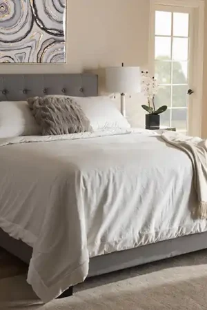Baxton Studio Cassandra Modern and Contemporary Light Grey Fabric Upholstered King Size Bed - Light Grey Best Price